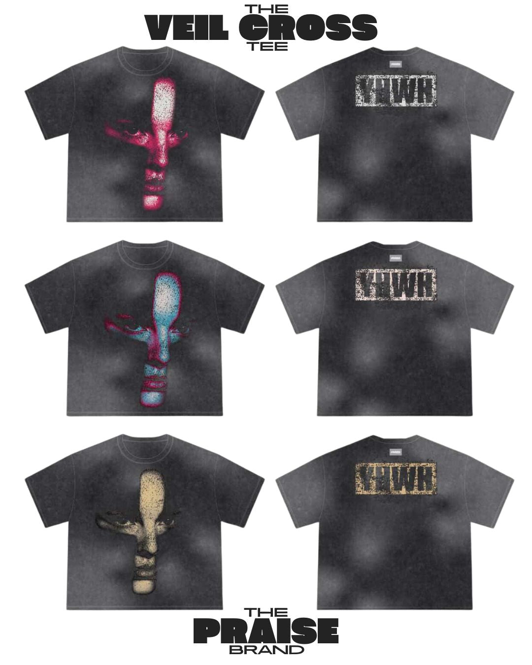 VEIL CROSS YHWH TEE – MULTI | Premium Christian Streetwear by The Praise Brand