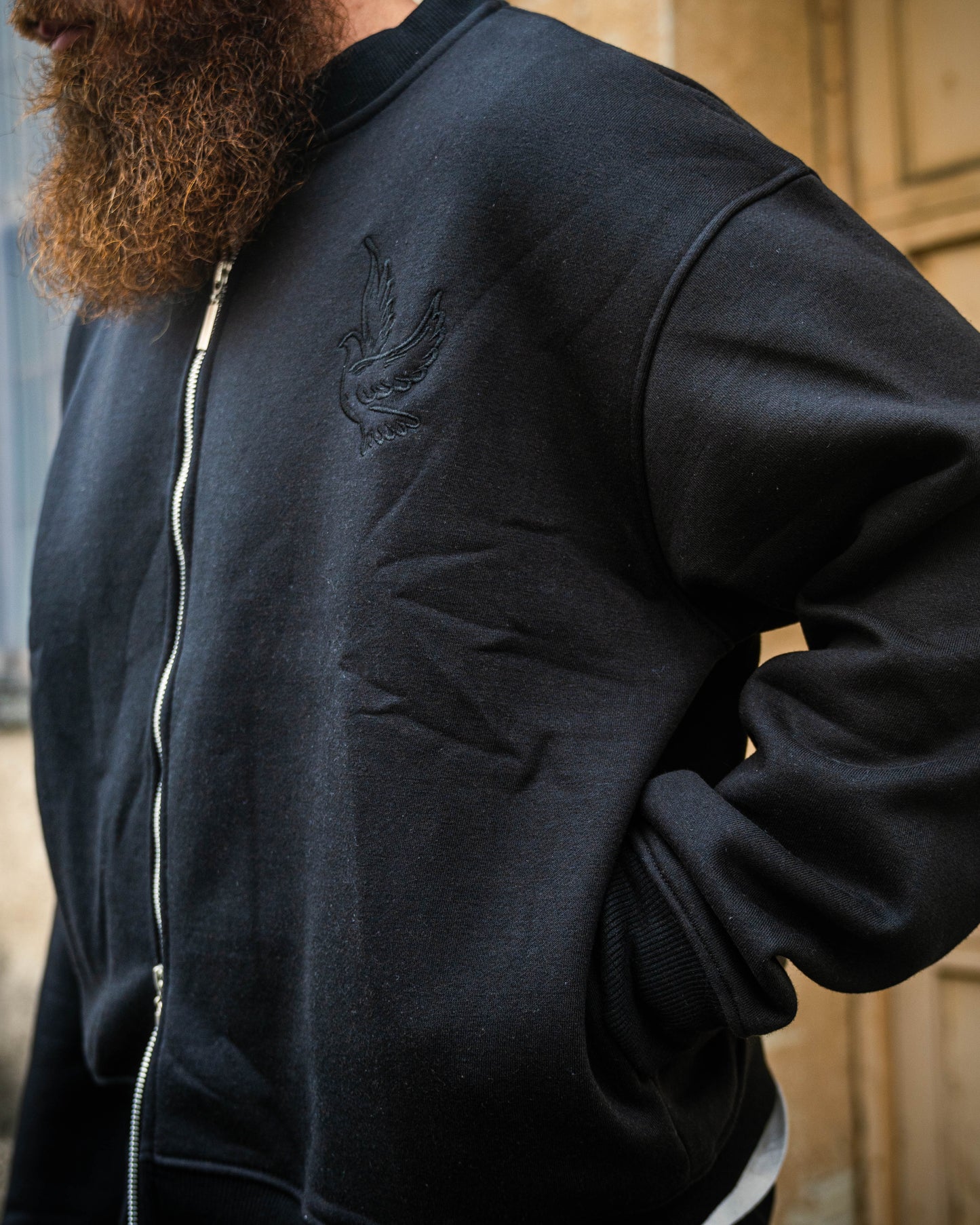 Holy Ghost  Zip Up Crew Neck - Black