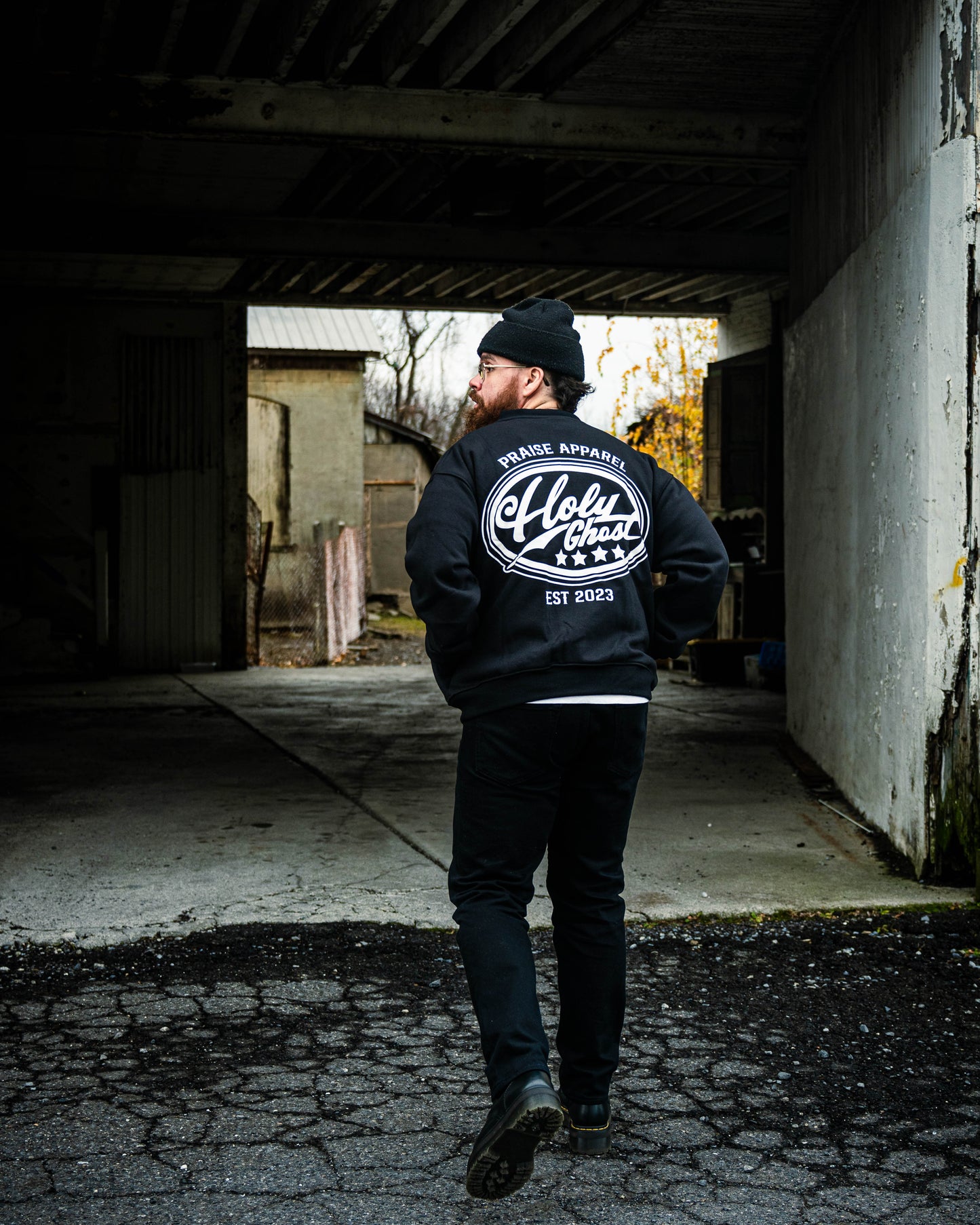 Holy Ghost  Zip Up Crew Neck - Black