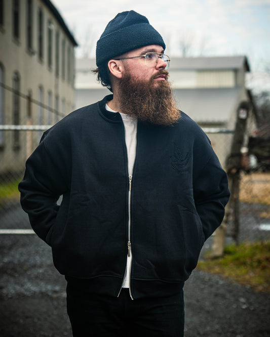 Holy Ghost  Zip Up Crew Neck - Black