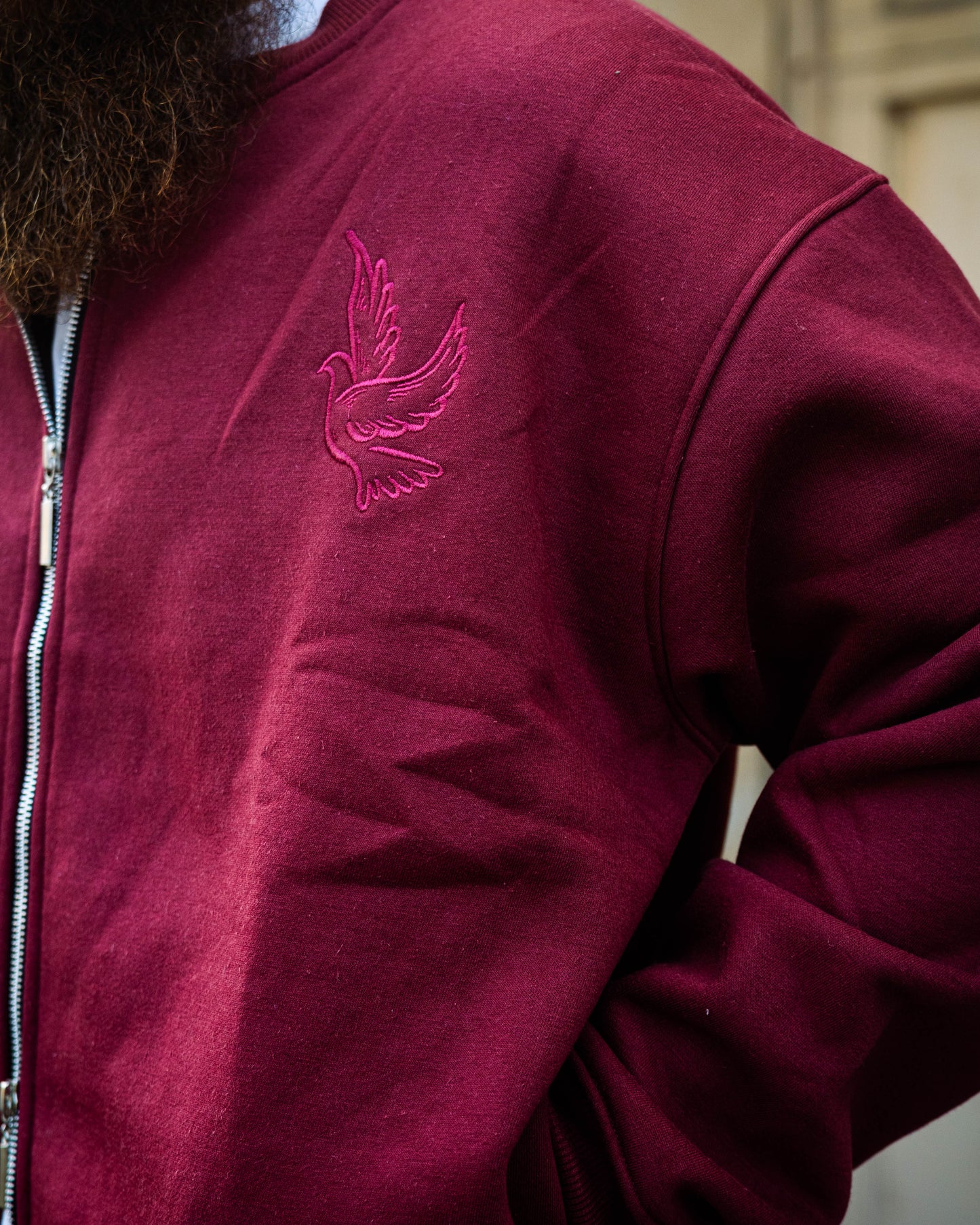 " Holy Ghost "  Zip Up Crew Neck - Burgundy