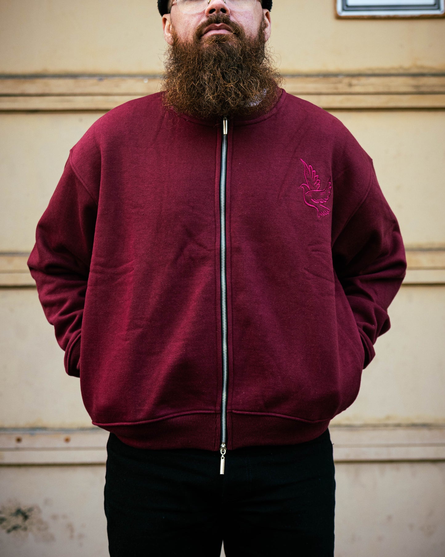 " Holy Ghost "  Zip Up Crew Neck - Burgundy
