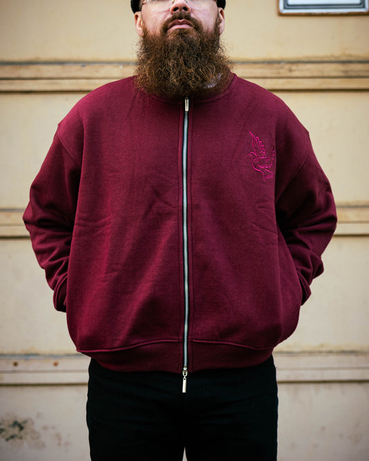 Holy Ghost  Zip Up Crew Neck - Burgundy