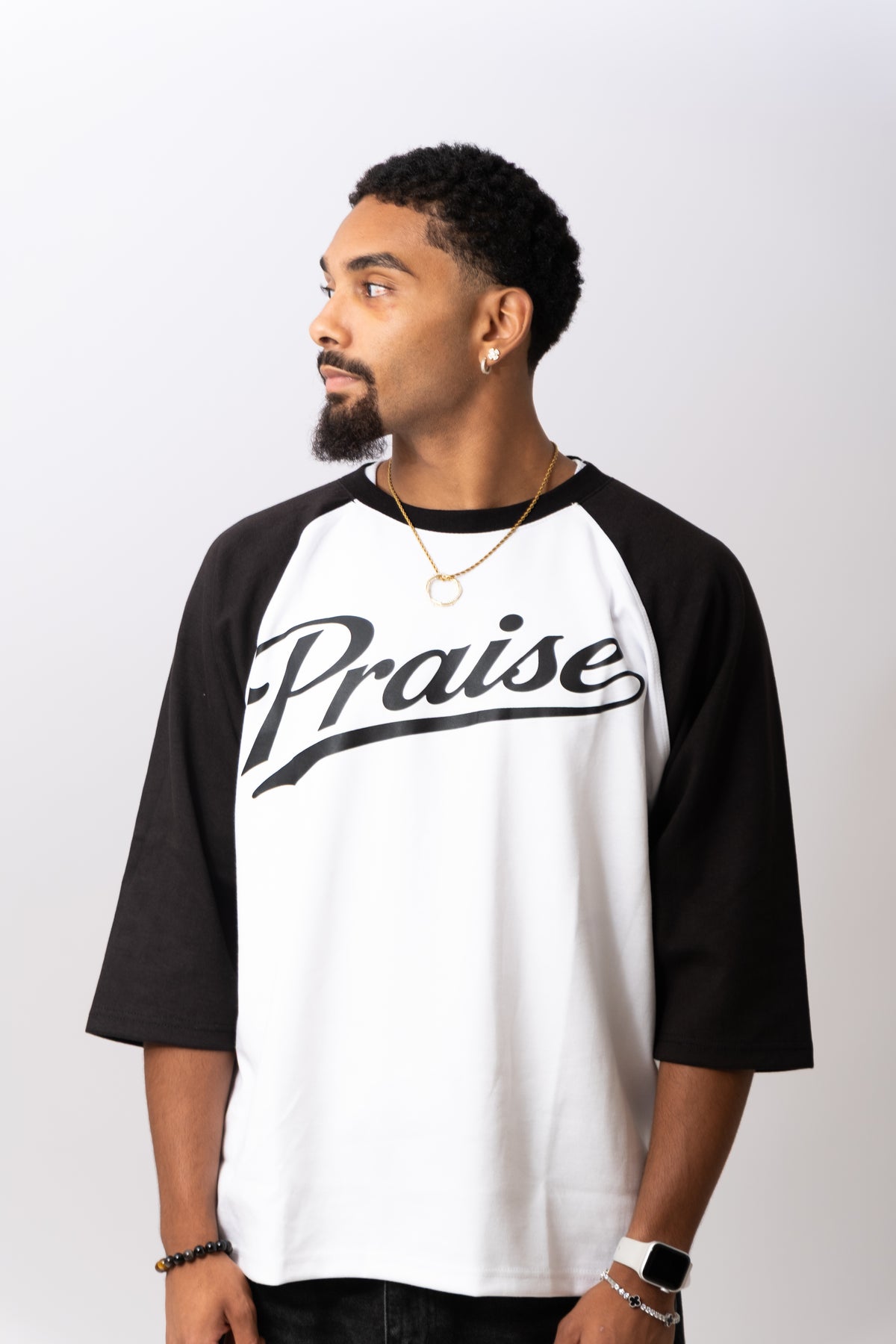 PRAISE 3/4 RAGLAN BASEBALL TEE - Black & White