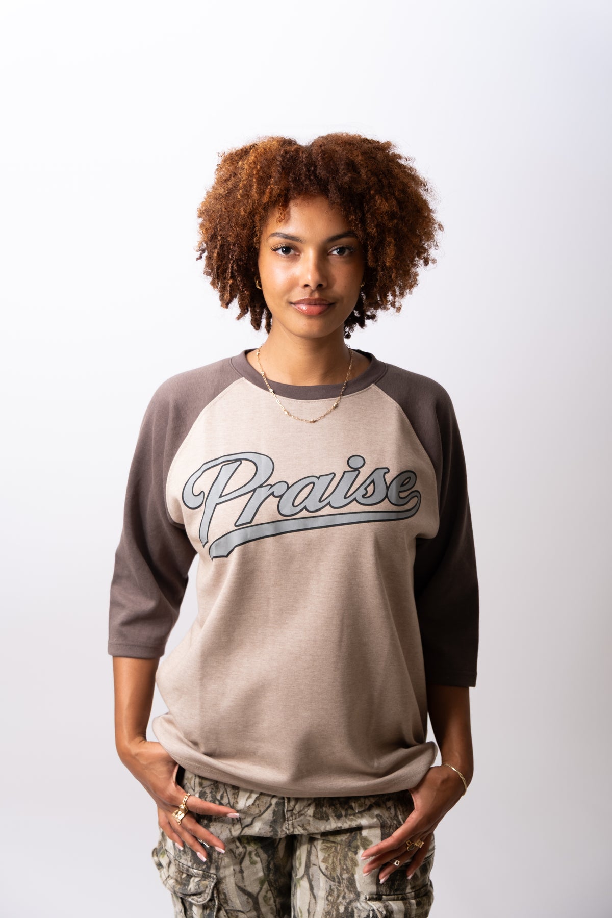 PRAISE 3/4 RAGLAN BASEBALL TEE - Charcoal & Grey