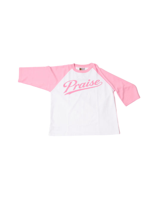 PRAISE 3/4 RAGLAN BASEBALL TEE - Pink & White