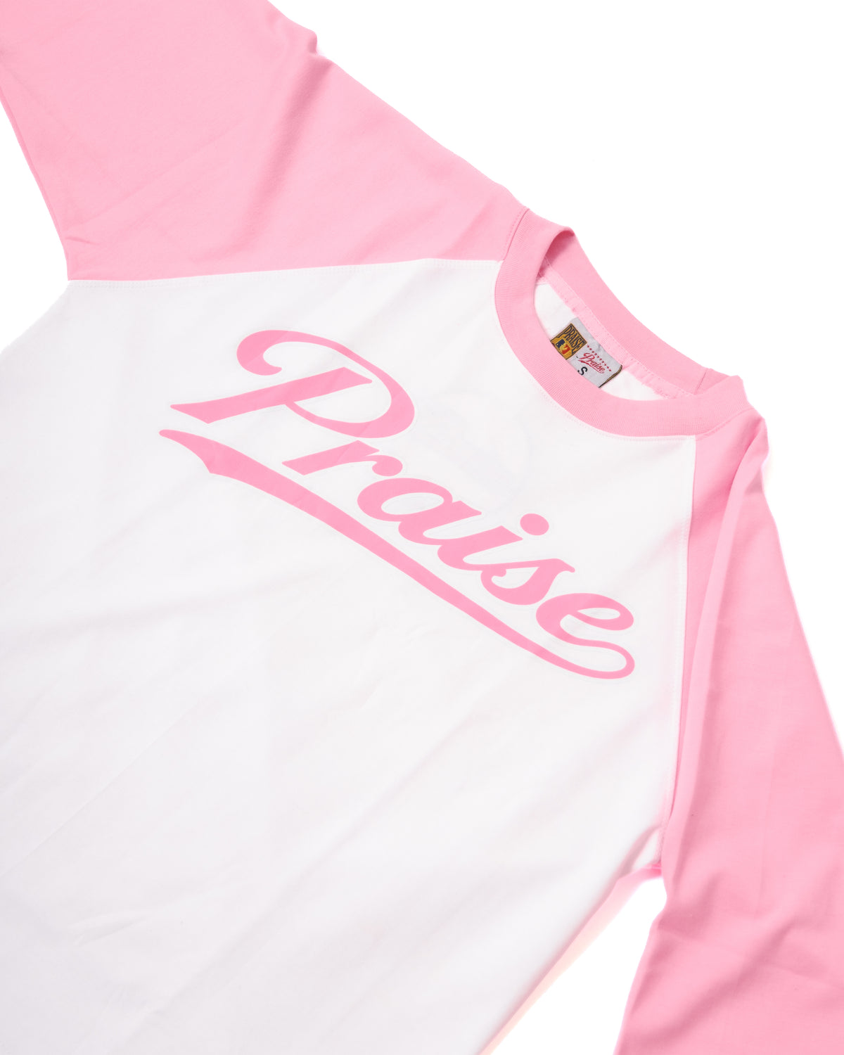 PRAISE 3/4 RAGLAN BASEBALL TEE - Pink & White
