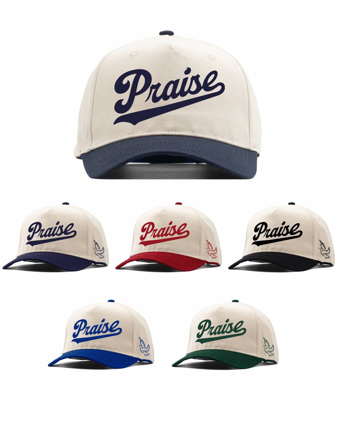 Praise Hat - Christian Embroidered A Frame Cap | Faith-Inspired “Praise” Font & Dove Icon - Snapback